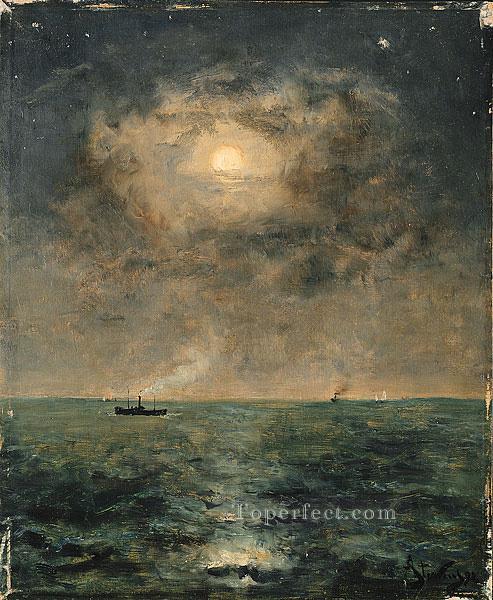 Alfred Stevens Moonlit seascape Oil Paintings